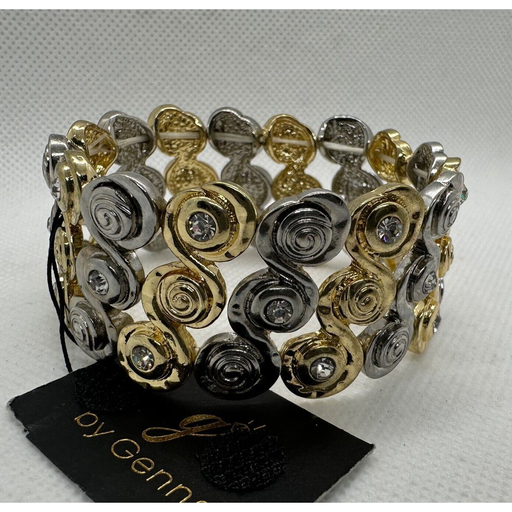 G by Gennaro Gold and Silver Tone Swim Stacked 1" Cuff Stretch Bracelet New